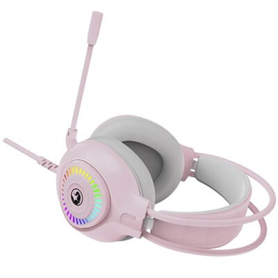 AUDIFONOS GAMING MARVO MODELO H8325 PK COLOR ROSADO CON LUZ RGB